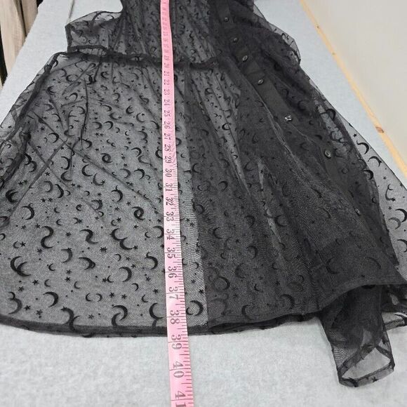 Hot Topic Mini Dress 5 Black Sheer Mesh Celestial Cosmic Witchy Goth Holiday - Picture 8 of 10